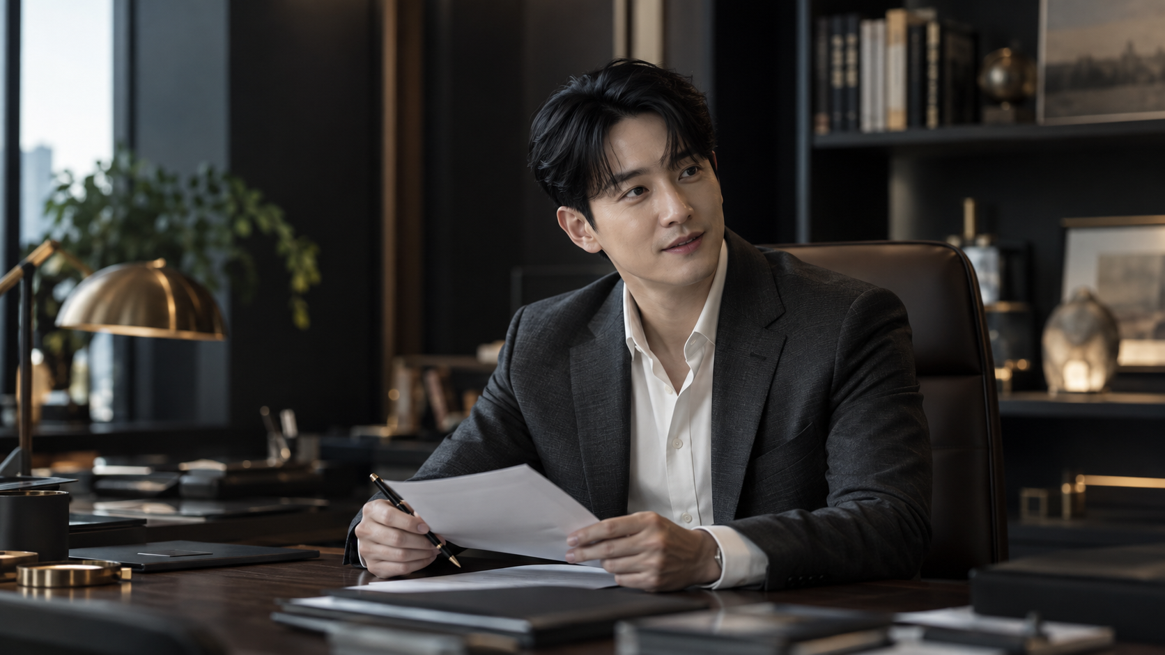 업무 자료를 검토하는 젊은 사업가